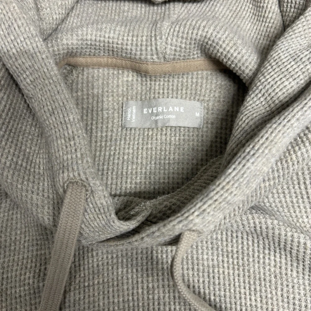 Everlane Womens Medium Waffle Knit Hoodie Grey Pullover Cotton Long Sleeve - Picture 2 of 8